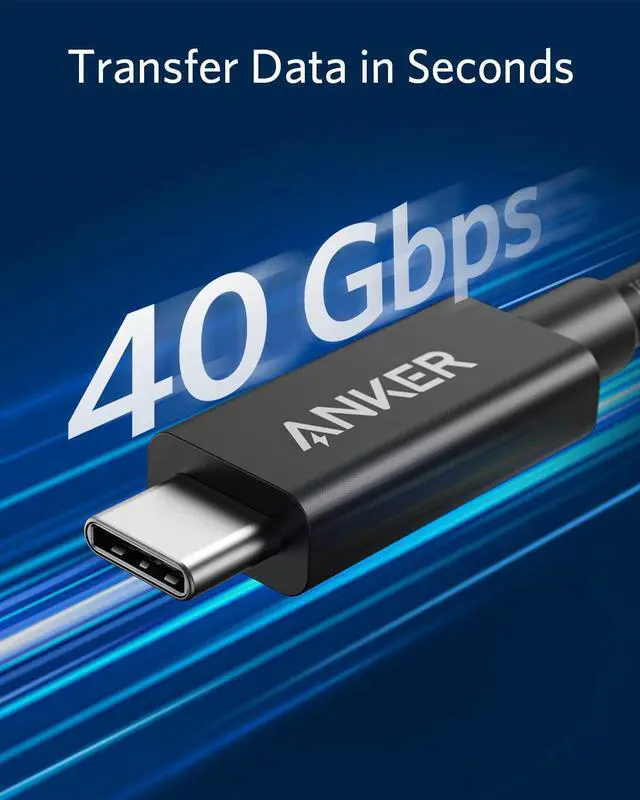 Alt view image 2 of 7 - Anker Thunderbolt 3.0 Cable 2.3 ft, Supports 100W Charging / 40Gbps Data Transfer USB C to USB C Cable, Ideal for Type-C MacBooks, Dell, iPad Air 4, iPad Pro 2020, Pixel, Hub, Docking, and More