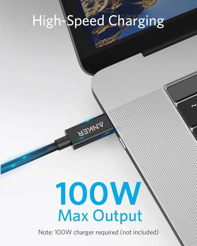 Alt view image 4 of 7 - Anker Thunderbolt 3.0 Cable 2.3 ft, Supports 100W Charging / 40Gbps Data Transfer USB C to USB C Cable, Ideal for Type-C MacBooks, Dell, iPad Air 4, iPad Pro 2020, Pixel, Hub, Docking, and More