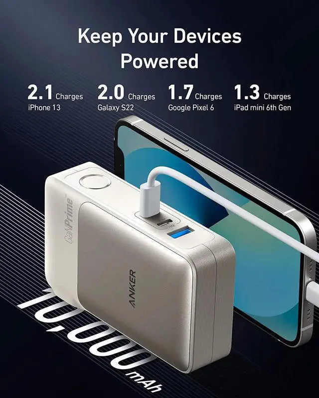 Alt view image 4 of 6 - Anker 733 Power Bank (GaNPrime PowerCore 65W), 2-in-1 Hybrid Charger, 10,000mAh USB-C Portable Charger with 65W Wall Charger, Works for iPhone 13, Samsung, Pixel, MacBook, Dell, and More White