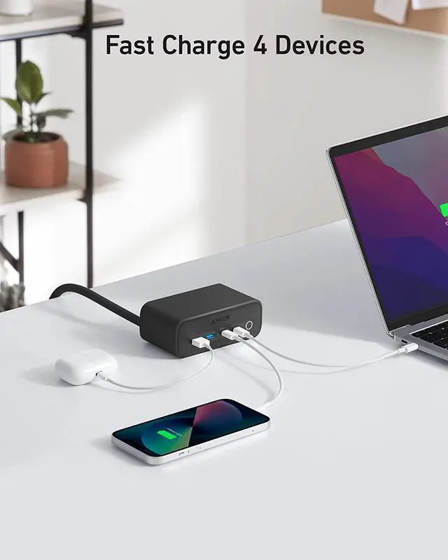 Alt view image 2 of 6 - Anker 525 Charging Station, 7-in-1 USB C Power Strip for iphone12/13, 5ft Extension Cord with 3AC,2USB A,2USB C,Max 65W Power Delivery Desktop Accessory for MacBook Pro, Home, Office (Phantom Black)