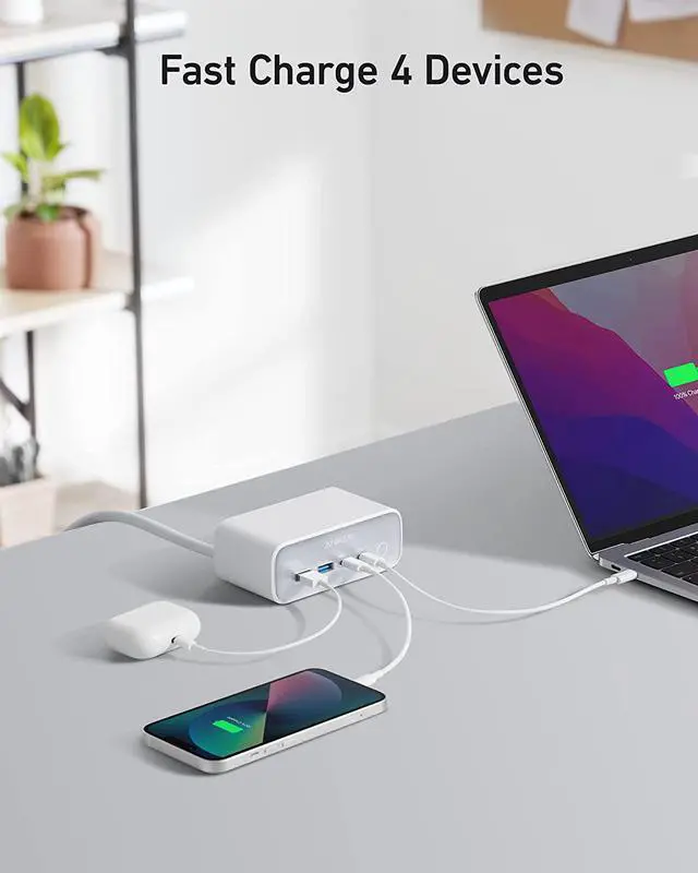 Alt view image 2 of 6 - Anker 525 Charging Station, 7-in-1 USB C Power Strip for iphone12/13, 5ft Extension Cord with 3AC,2USB A,2USB C,Max 65W Power Delivery Desktop Accessory for MacBook Pro, Home, Office (White)