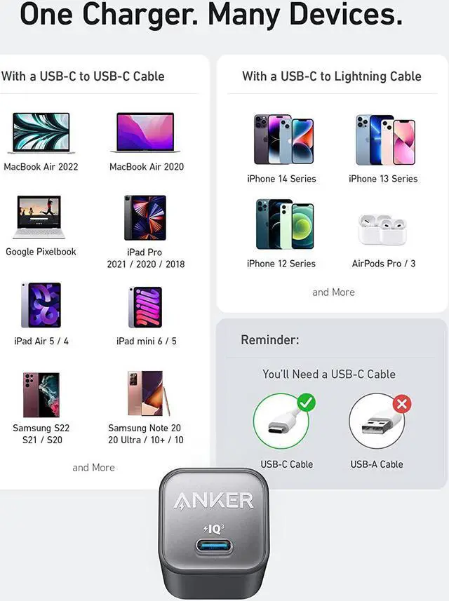 Alt view image 6 of 6 - USB C GaN Charger 30W, Anker 511 Charger (Nano 3), PIQ 3.0 Foldable PPS Fast Charger for iPhone 15/15 Pro/14/14 Pro Max/13, Galaxy, iPad (Cable Not Included)-Phantom Black