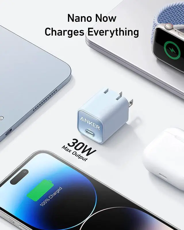 Alt view image 2 of 6 - USB C GaN Charger 30W, Anker 511 Charger (Nano 3), PIQ 3.0 Foldable PPS Fast Charger for iPhone 15/15 Pro/14/14 Pro Max/13, Galaxy, iPad (Cable Not Included) - Misty Blue