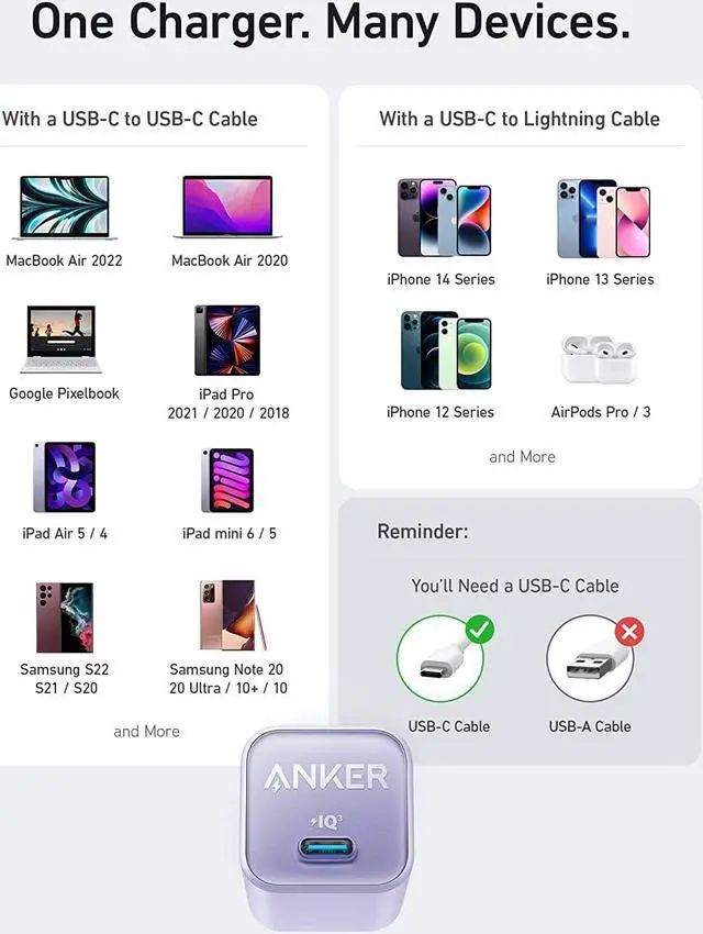 Alt view image 6 of 6 - USB C GaN Charger 30W, Anker 511 Charger (Nano 3), PIQ 3.0 Foldable PPS Fast Charger for iPhone 15/15 Pro/14/14 Pro Max/13, Galaxy, iPad (Cable Not Included) - Misty Blue