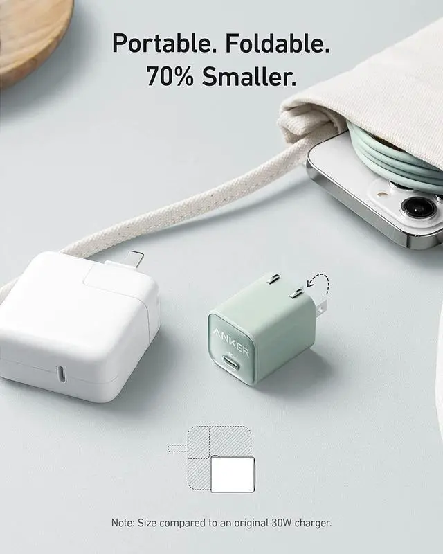 Alt view image 3 of 6 - USB C GaN Charger 30W, Anker 511 Charger (Nano 3), PIQ 3.0 Foldable PPS Fast Charger for iPhone 15/15 Pro/14/14 Pro Max/13, Galaxy, iPad (Cable Not Included) - Misty Blue