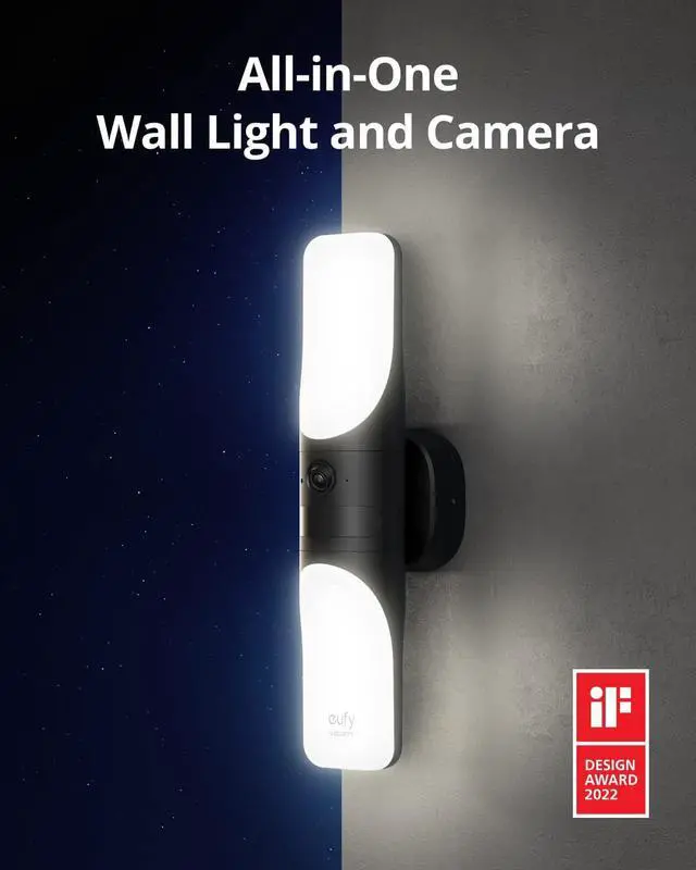 Alt view image 2 of 7 - eufy Security S100 Wired Wall Light Cam, Security Camera Outdoor, 2K Camera with 1200 Lumen Light, Color Night Vision, Motion Activated Light, AI Smart Detection, IP65 Waterproof, No Monthly Fee