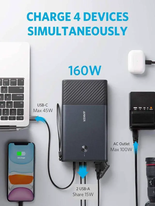 Alt view image 2 of 6 - Anker Power Bank Powerhouse 90 87.6Wh with 100W AC Outlet/45W USB-C Power Delivery Port, Portable Charger for iPhone, Samsung Galaxy, iPad, MacBook, and More