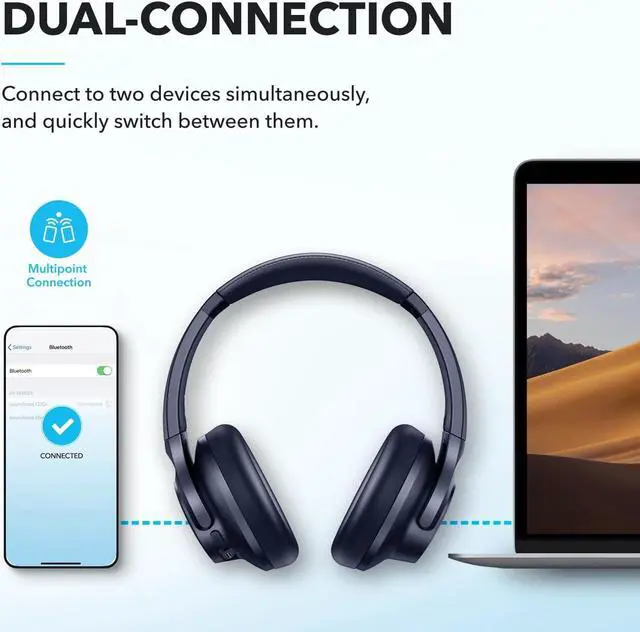 Alt view image 7 of 7 - soundcore by Anker Q20i Hybrid Active Noise Cancelling Headphones, Wireless Over-Ear Bluetooth, 40H Long ANC Playtime, Hi-Res Audio, Big Bass, Customize via an App, Transparency Mode - Blue