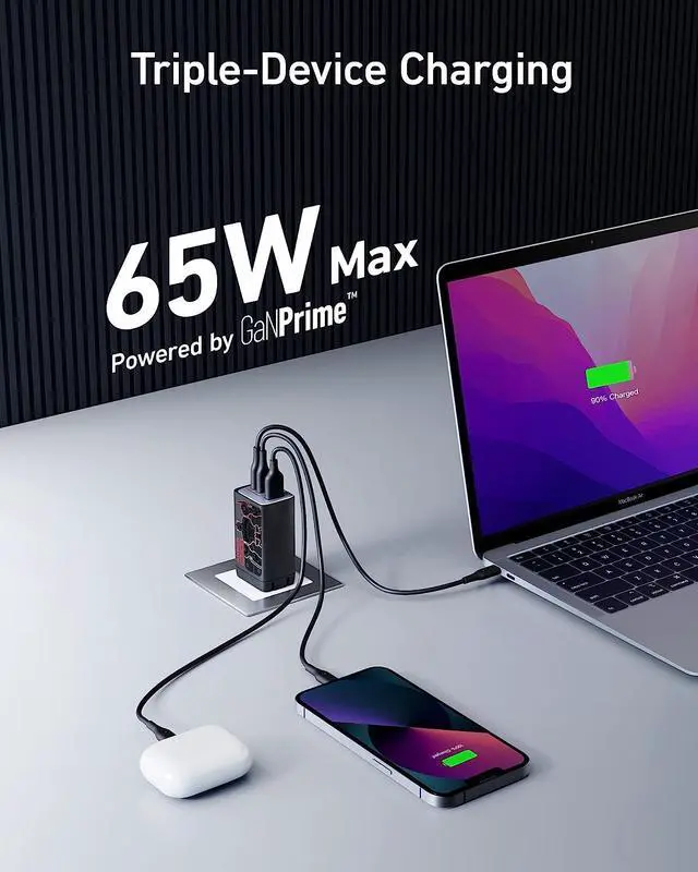 Alt view image 3 of 7 - ANKER X Transformers USB C Charger, 735 Charger GaNPrime 65W, PPS 3-Port Fast Compact Foldable Wall Charger for MacBook Pro/Air, iPad Pro, Galaxy S23/S22/Note 20, iPhone 14/Pro, Pixel, and More