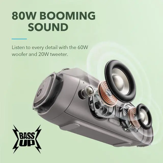 Alt view image 3 of 6 - Anker Soundcore Motion Boom Plus Outdoor Speaker with 80W Booming Sound, 20H Playtime, IP67 Waterproof and Dustproof, Type-C, Custom EQ, Bluetooth 5.3, Portable Bluetooth Speaker For Outdoors, Camping