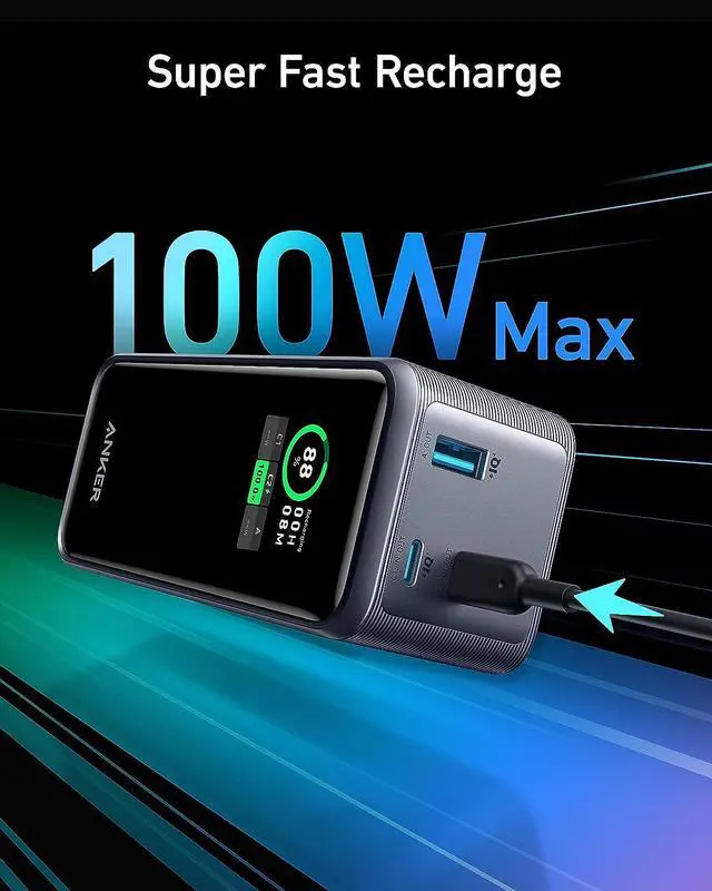 Alt view image 3 of 8 - Anker Prime Power Bank, 20,000mAh Portable Charger with 200W Output, Smart Digital Display, 2 USB-C and 1 USB-A Port Compatible with iPhone 14/13 Series, Samsung, MacBook, Dell, and More