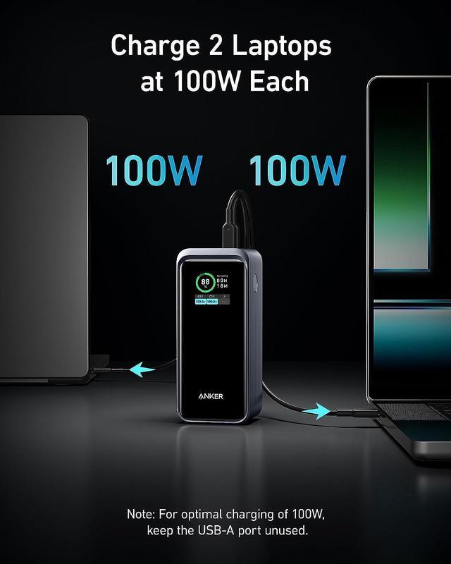 Alt view image 5 of 8 - Anker Prime Power Bank, 20,000mAh Portable Charger with 200W Output, Smart Digital Display, 2 USB-C and 1 USB-A Port Compatible with iPhone 14/13 Series, Samsung, MacBook, Dell, and More