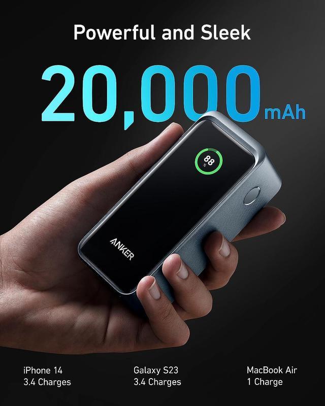 Alt view image 4 of 8 - Anker Prime Power Bank, 20,000mAh Portable Charger with 200W Output, Smart Digital Display, 2 USB-C and 1 USB-A Port Compatible with iPhone 14/13 Series, Samsung, MacBook, Dell, and More