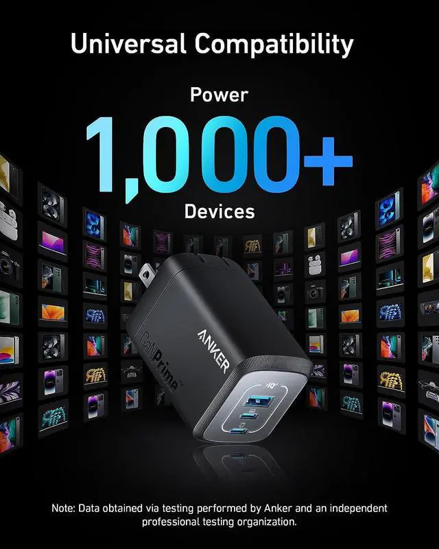 Alt view image 6 of 6 - Anker Prime 100W USB C Charger, Anker GaN Wall Charger, 3-Port Compact Fast PPS Charger, for MacBook Pro/Air, Pixelbook, iPad Pro, iPhone 15/Pro, Galaxy S23/S22, Note20, Pixel, Apple Watch, and More