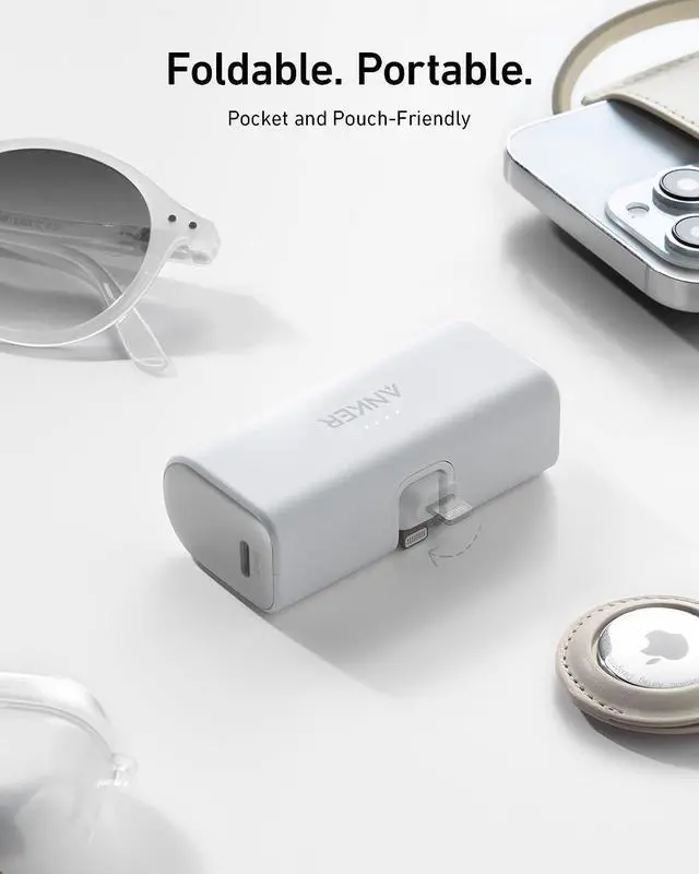 Alt view image 3 of 6 - Anker Nano Power Bank with Built-in Lightning Connector, Portable Charger 5,000mAh MFi Certified 12W, Compatible with iPhone 14/14 Pro / 14 Plus / 14 Pro Max, iPhone 13 and 12 Series White