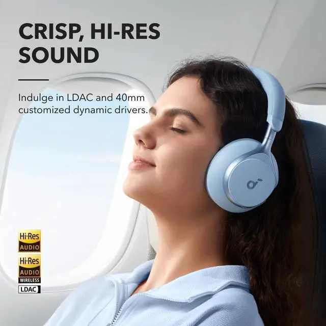 Alt view image 4 of 6 - Soundcore by Anker, Space One, Active Noise Cancelling Headphones, 2X Stronger Voice Reduction, 40H ANC Playtime, App Control,LDAC Hi-Res Wireless Audio,Comfortable Fit,Clear Calls, Bluetooth 5.3 Blue