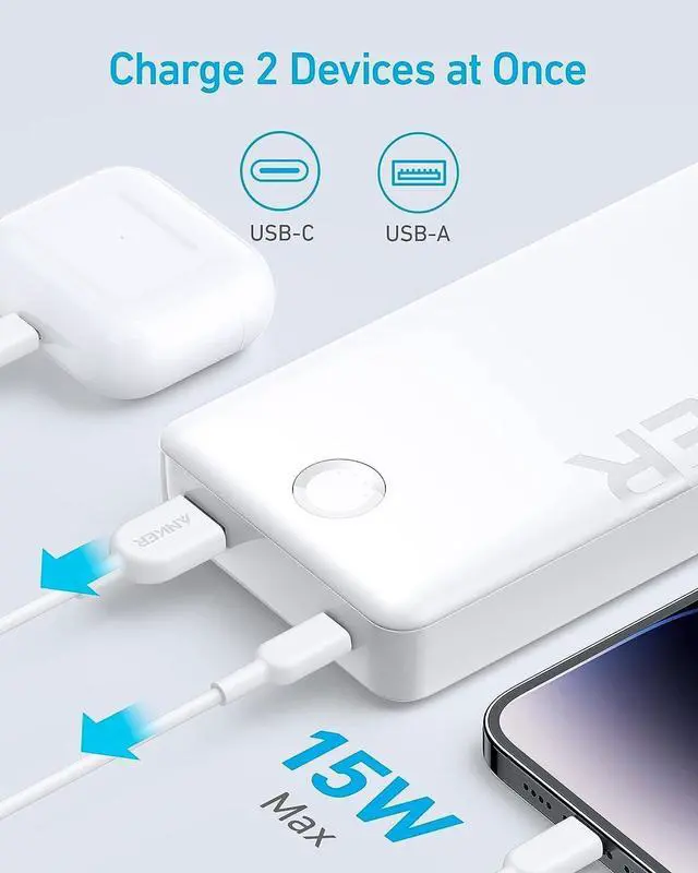 Alt view image 5 of 6 - Anker Portable Charger, 325 Power Bank (PowerCore 20K II), 20,000mAh Battery Pack with 2-Port, 15W High-Speed Charging for iPhone, Samsung Galaxy, and More White
