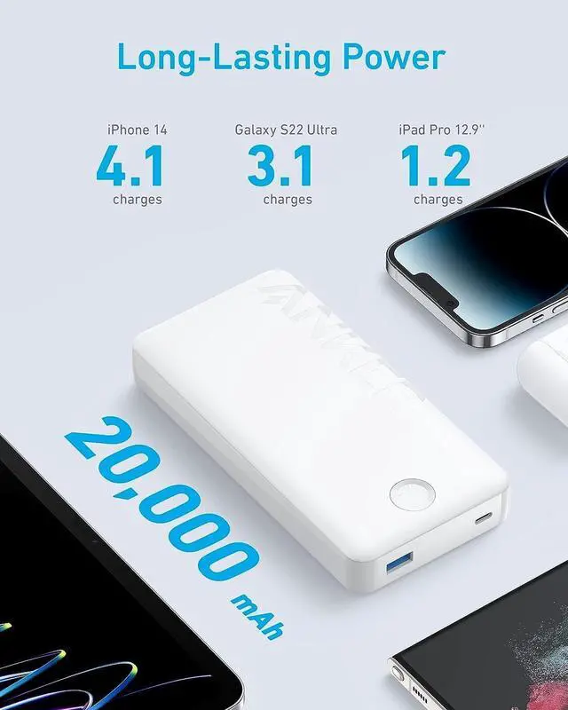 Alt view image 2 of 6 - Anker Portable Charger, 325 Power Bank (PowerCore 20K II), 20,000mAh Battery Pack with 2-Port, 15W High-Speed Charging for iPhone, Samsung Galaxy, and More White