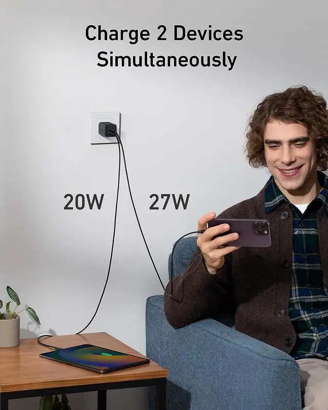 Alt view image 2 of 6 - Anker 47W USB C Charger (Nano 3), 2 Port Compact Foldable GaN Fast Charger for iPhone 15/15 Plus/15 Pro/15 Pro Max/14, Galaxy, Pixel 4/3, iPad/iPad Mini (Cable Not Included) - Black