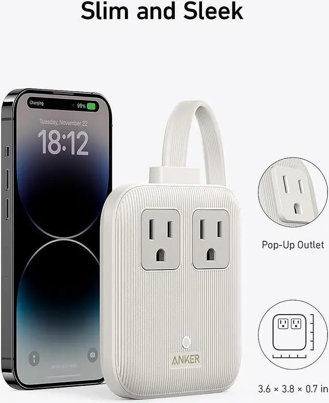 Alt view image 3 of 6 - Anker Nano Charging Station, 6-in-1 USB C Power Strip 67W Max with Flat Plug and 5ft Thin Extension Cord, 2 AC, 2 USB A, 2 USB C, Works with iPhone 15/14/13/12, MacBook, for Home & Office White