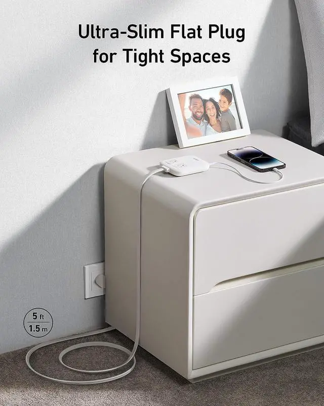 Alt view image 5 of 6 - Anker Nano Charging Station, 6-in-1 USB C Power Strip 67W Max with Flat Plug and 5ft Thin Extension Cord, 2 AC, 2 USB A, 2 USB C, Works with iPhone 15/14/13/12, MacBook, for Home & Office White