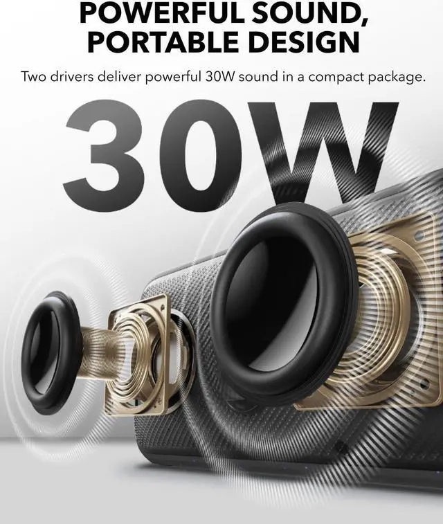 Alt view image 5 of 6 - Soundcore Motion 300 Wireless Hi-Res Portable Speaker with BassUp, Bluetooth Speaker with SmartTune Technology, 30W Stereo Sound, 13H Playback, and IPX7 Waterproof, for Backyard, Camping, and Hiking