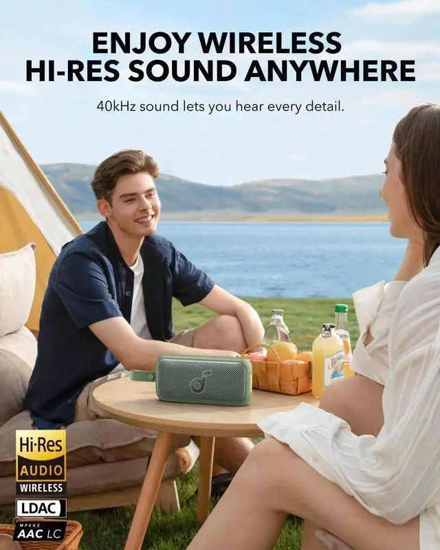 Alt view image 2 of 6 - Soundcore Motion 300 Wireless Hi-Res Portable Speaker with BassUp, Bluetooth Speaker with SmartTune Technology, 30W Stereo Sound, 13H Playback, and IPX7 Waterproof, for Backyard, Camping, and Hiking