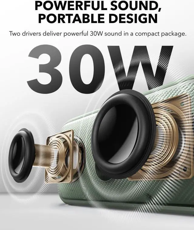 Alt view image 5 of 6 - Soundcore Motion 300 Wireless Hi-Res Portable Speaker with BassUp, Bluetooth Speaker with SmartTune Technology, 30W Stereo Sound, 13H Playback, and IPX7 Waterproof, for Backyard, Camping, and Hiking
