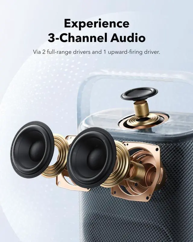 Alt view image 5 of 7 - Soundcore Motion X500 Portable Bluetooth Speaker, Wireless Speaker with Immersive Spatial Audio, Wireless Hi-Res Sound with 3X Detail, 3-Channel Audio, and an Upward Firing Driver with Ambient Light