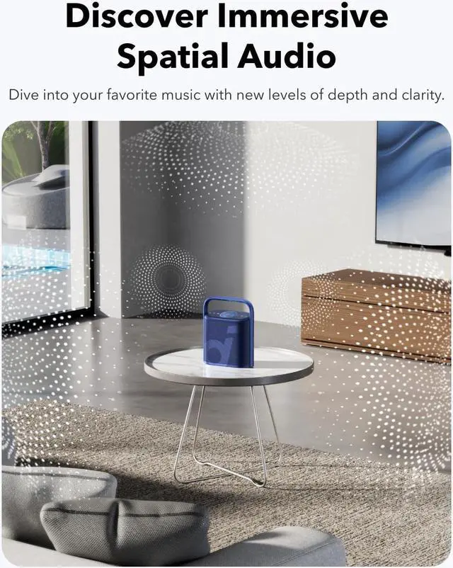Alt view image 3 of 7 - Soundcore Motion X500 Portable Bluetooth Speaker, Wireless Speaker with Immersive Spatial Audio, Wireless Hi-Res Sound with 3X Detail, 3-Channel Audio, and an Upward Firing Driver with Ambient Light
