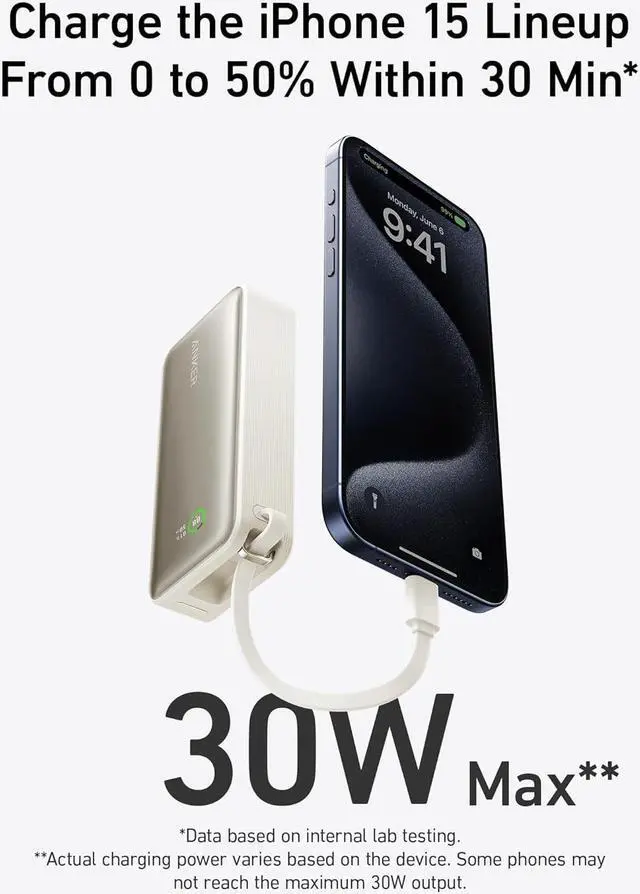 Alt view image 2 of 6 - Anker Nano Power Bank, 10,000mAh Portable Charger with Built-in USB-C Cable, PD 30W Max Output with 1 USB-C, 1 USB-A, Compatible for iPhone 15/15 Plus/15 Pro/15 Pro Max, MacBook, Galaxy, iPad White