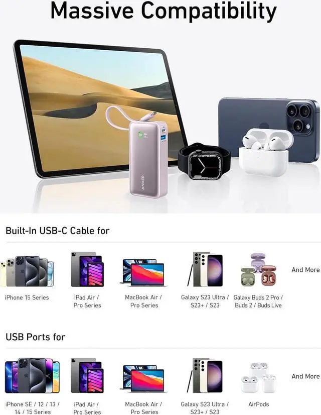 Alt view image 6 of 6 - Anker Nano Power Bank, 10,000mAh Portable Charger with Built-in USB-C Cable, PD 30W Max Output with 1 USB-C, 1 USB-A, Compatible for iPhone 15/15 Plus/15 Pro/15 Pro Max, MacBook, Galaxy, iPad Green