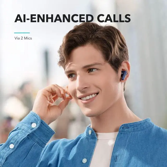 Alt view image 6 of 7 - Soundcore by Anker P20i True Wireless Earbuds, 10mm Drivers with Big Bass, Bluetooth 5.3, 30H Long Playtime, Water-Resistant, 2 Mics for AI Clear Calls, 22 Preset EQs, Customization via App Blue