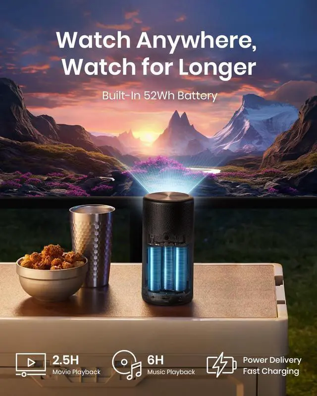 Alt view image 4 of 7 - NEBULA by Anker Capsule 3 Laser 1080p, Mini Smart TV Projector with wifi and bluetooth, Outdoor Portable Projector, Dolby Digital, Laser Projector, Autofocus, 120-Inch Picture, 2.5H Built-in Battery