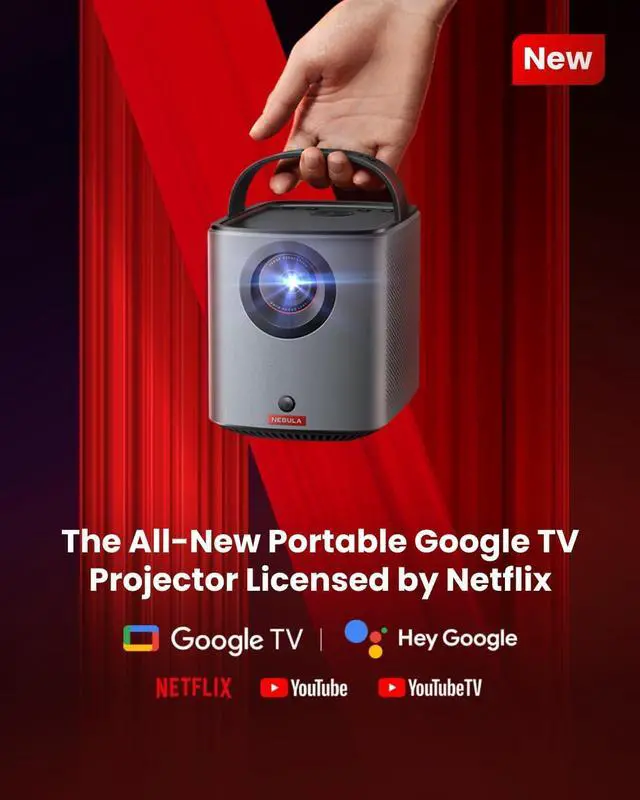 Alt view image 2 of 6 - NEBULA Mars 3 Air GTV Projector - Netflix Officially Licensed, 400 ANSI-Lumen Brightness, Native 1080P, Dolby Digital Sound,150-Inch Picture, Built-In Battery for 2.5 Hours of Playtime Anywhere