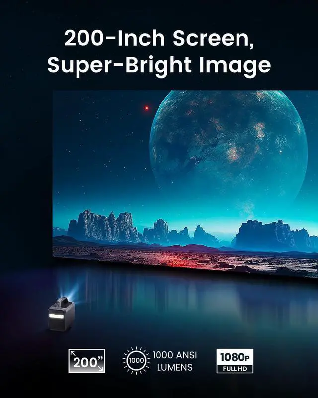 Alt view image 2 of 7 - NEBULA Mars 3 Outdoor Portable Projector, 1000 ANSI Lumens, AI-Powered Image, Built-In Battery with 5 Hour Playtime, Android TV, 200 Inch Home Theater, Camping, Road Trip, Backyard, or Anywhere