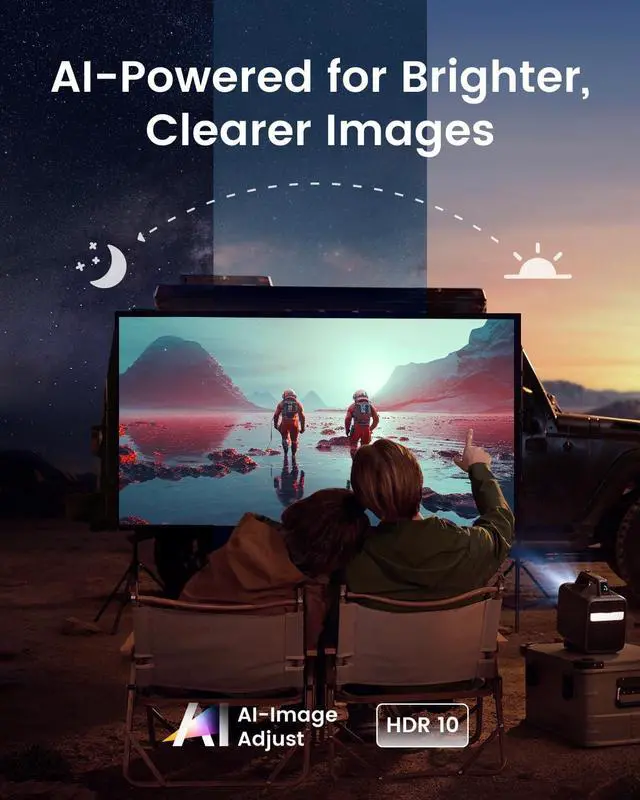 Alt view image 3 of 7 - NEBULA Mars 3 Outdoor Portable Projector, 1000 ANSI Lumens, AI-Powered Image, Built-In Battery with 5 Hour Playtime, Android TV, 200 Inch Home Theater, Camping, Road Trip, Backyard, or Anywhere
