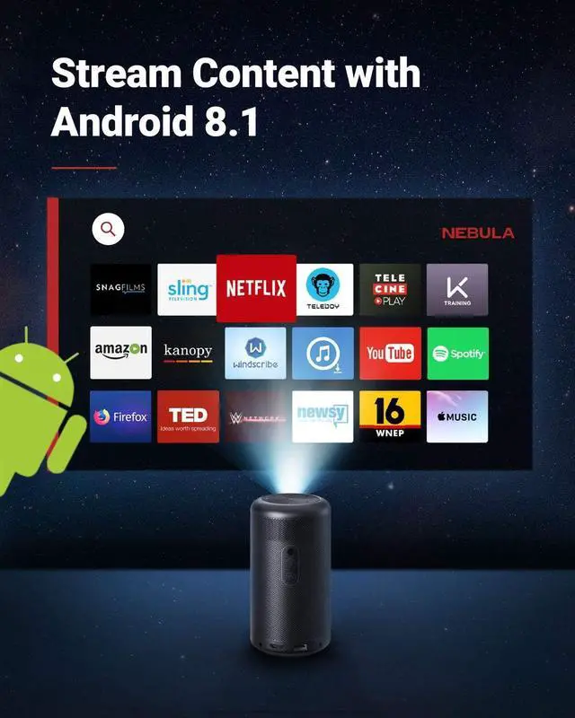 Alt view image 7 of 7 - NEBULA by Anker Capsule Max, Mini Projector with WiFi and Bluetooth, Small Projector, 200 ANSI Lumen, Projector Portable, Native 720p HD, 8W Speaker, 100 Inch Picture, 4Hr Video Playtime - Renewed