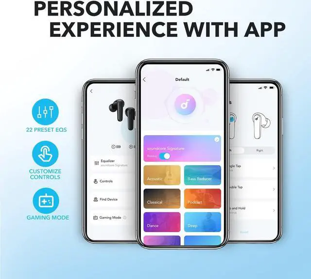 Alt view image 3 of 7 - Soundcore by Anker P20i True Wireless Earbuds, 10mm Drivers with Big Bass, Bluetooth 5.3, 30H Long Playtime, Water-Resistant, 2 Mics for AI Clear Calls, 22 Preset EQs, Customization via App (Renewed)