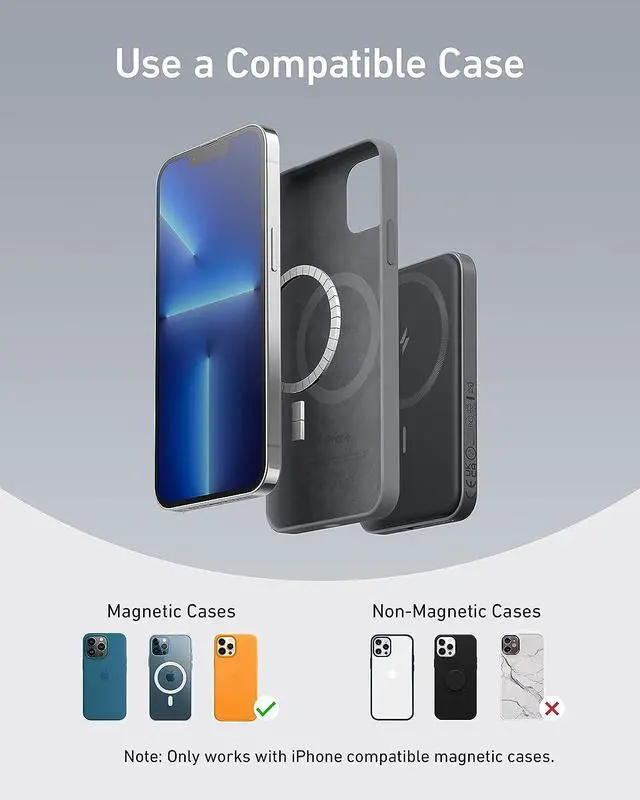 Alt view image 6 of 6 - Anker Magnetic Portable Charger, 5,000mAh Wireless Portable Charger with USB-C Cable, Battery Pack Only Compatible with iPhone 15/15 Plus/15 Pro/15 Pro Max, iPhone 14/13/12 Series and more (Renewed)