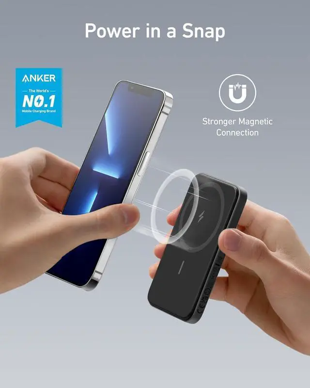 Alt view image 2 of 6 - Anker Magnetic Portable Charger, 5,000mAh Wireless Portable Charger with USB-C Cable, Battery Pack Only Compatible with iPhone 15/15 Plus/15 Pro/15 Pro Max, iPhone 14/13/12 Series and more (Renewed)