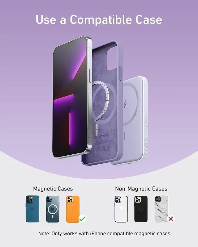 Alt view image 6 of 6 - Anker Magnetic Portable Charger, 5,000mAh Wireless Portable Charger with USB-C Cable, Battery Pack Only Compatible with iPhone 15/15 Plus/15 Pro/15 Pro Max, iPhone 14/13/12 Series and more (Renewed)