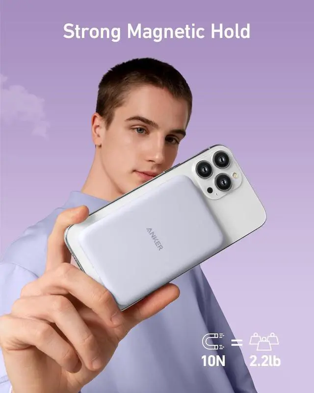 Alt view image 4 of 6 - Anker Magnetic Portable Charger, 5,000mAh Wireless Portable Charger with USB-C Cable, Battery Pack Only Compatible with iPhone 15/15 Plus/15 Pro/15 Pro Max, iPhone 14/13/12 Series and more (Renewed)