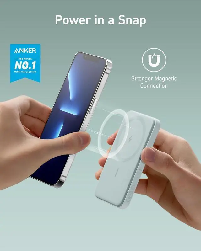 Alt view image 2 of 6 - Anker Magnetic Portable Charger, 5,000mAh Wireless Portable Charger with USB-C Cable, Battery Pack Only Compatible with iPhone 15/15 Plus/15 Pro/15 Pro Max, iPhone 14/13/12 Series and more (Renewed)