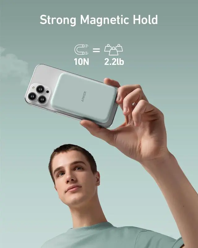 Alt view image 4 of 6 - Anker Magnetic Portable Charger, 5,000mAh Wireless Portable Charger with USB-C Cable, Battery Pack Only Compatible with iPhone 15/15 Plus/15 Pro/15 Pro Max, iPhone 14/13/12 Series and more (Renewed)