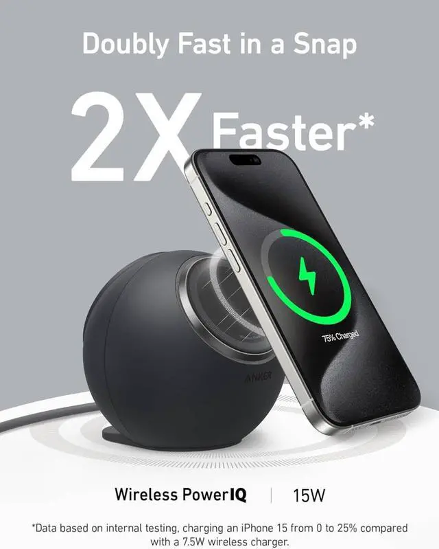 Alt view image 2 of 6 - Anker MagGo Magnetic Charging Station, Qi2 Compatible 15W Ultra-Fast MagSafe Wireless Charger for iPhone 15/14/13, 8-in-1 Power Strip with 3 AC and 4 USB Desktop Charger for MacBook and More
