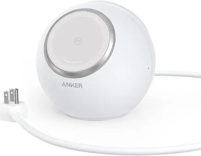 Main image of Anker MagGo Magnetic Charging Station, Qi2 Compatible 15W Ultra-Fast MagSafe Wireless Charger for iPhone 15/14/13, 8-in-1 Power Strip with 3 AC and 4 USB Desktop Charger for MacBook and More White