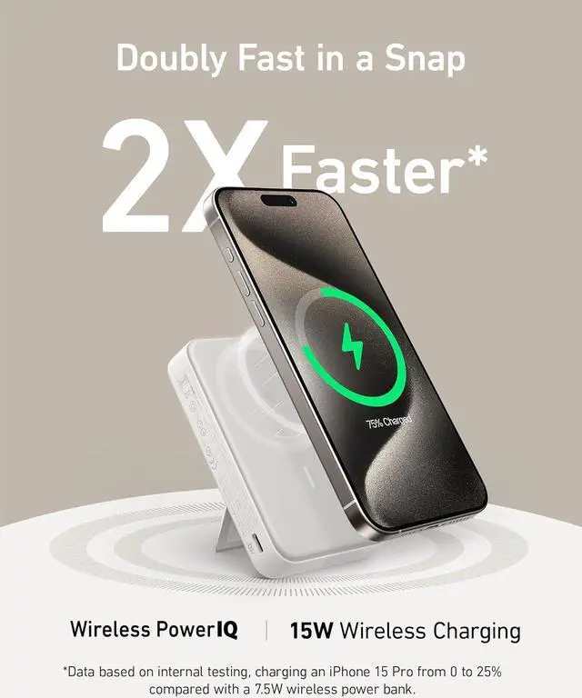 Alt view image 2 of 6 - Anker MagGo Power Bank, Qi2 Certified 15W Ultra-Fast MagSafe-Compatible Portable Charger, 10K Battery Pack with Smart Display and Foldable Stand, for iPhone 15/14/13/12 Only (USB-C Cable Included)