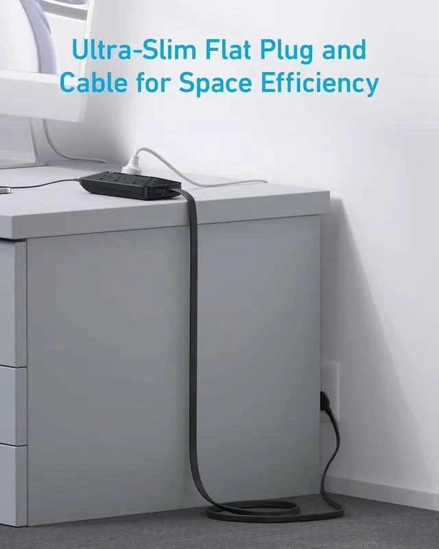 Alt view image 5 of 6 - Flat Plug Power Strip 300J, Anker USB C Power Strip, 10-in-1 Ultra Thin Power Strip with 6 AC, 2 USB A and 2 USB C Ports,5ft Extension Cord, Desk Charging Station,Home Office College Dorm Room Black