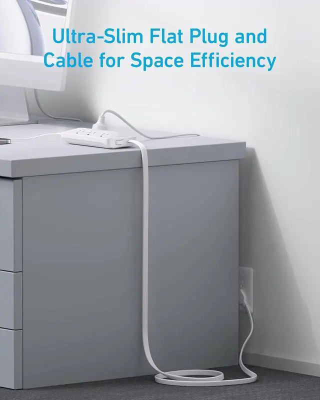 Alt view image 5 of 6 - Flat Plug Power Strip 300J, Anker USB C Power Strip, 10-in-1 Ultra Thin Power Strip with 6 AC, 2 USB A and 2 USB C Ports,5ft Extension Cord, Desk Charging Station,Home Office College Dorm Room White